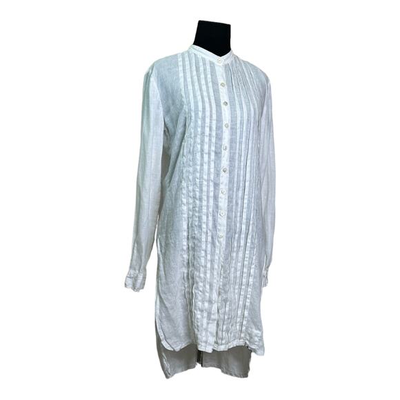 Claudio Milano white Italian linen pleated button down tunic blouse size M - Picture 9 of 15